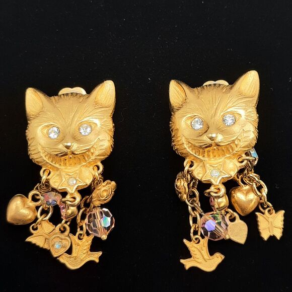 Kirks Folly Jewelry - Kirks Folly Cheshire Cat Alice in Wonderland Clip-On Gold Tone Dangle Earrings